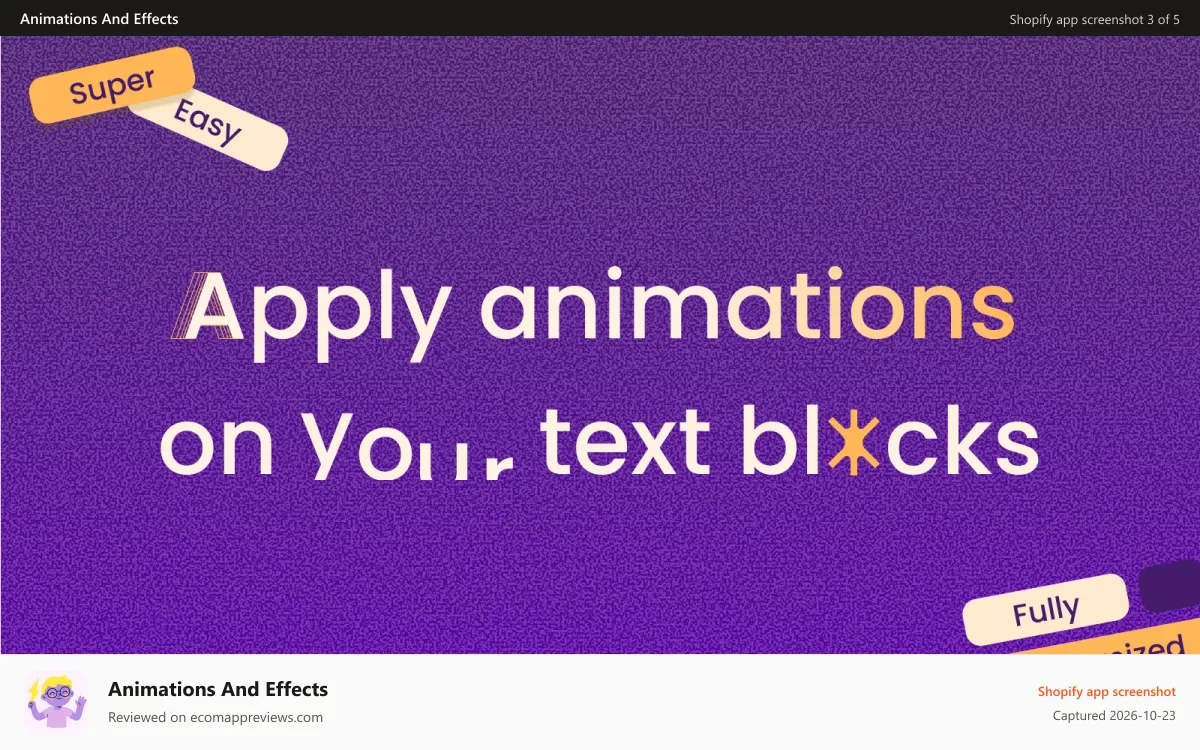 Animations And Effects Shopify app screenshot: Animated text blocks