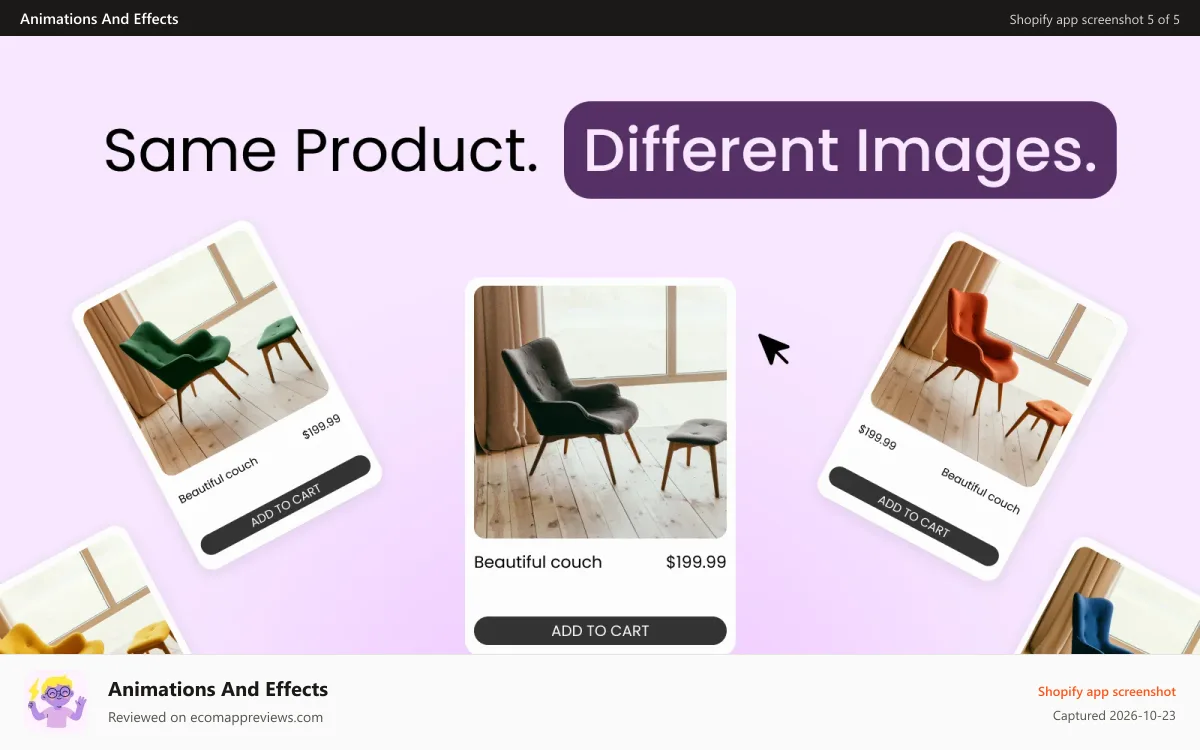 Animations And Effects Shopify app screenshot: second product image on hover