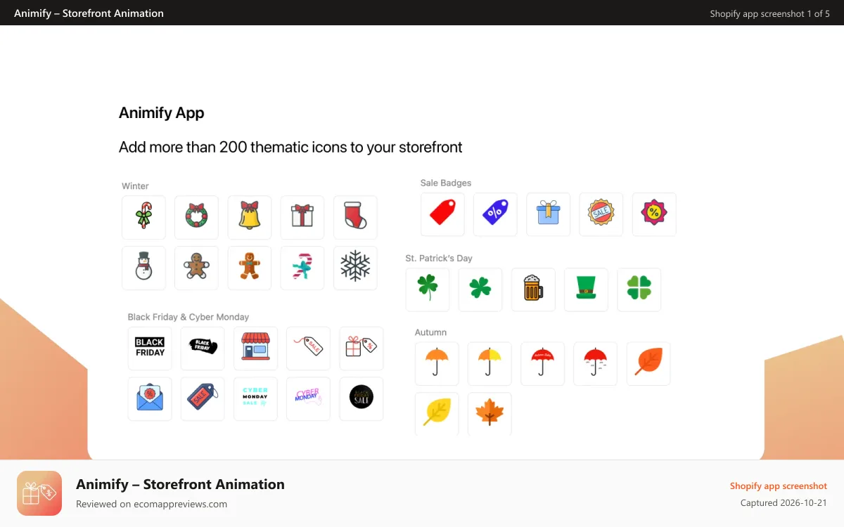 Animify – Storefront Animation Shopify app screenshot: Animify – animated icons floating on your storefront