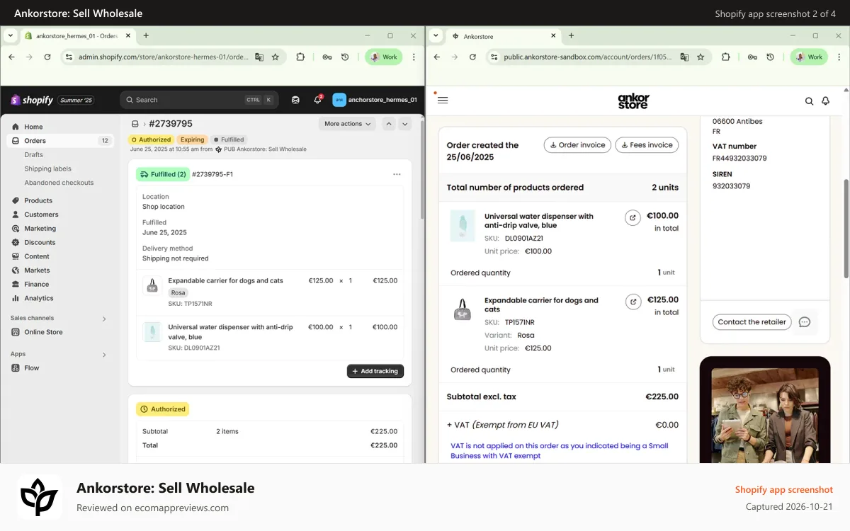 Ankorstore: Sell Wholesale Shopify app screenshot: Sync Ankorstore orders in your Shopify