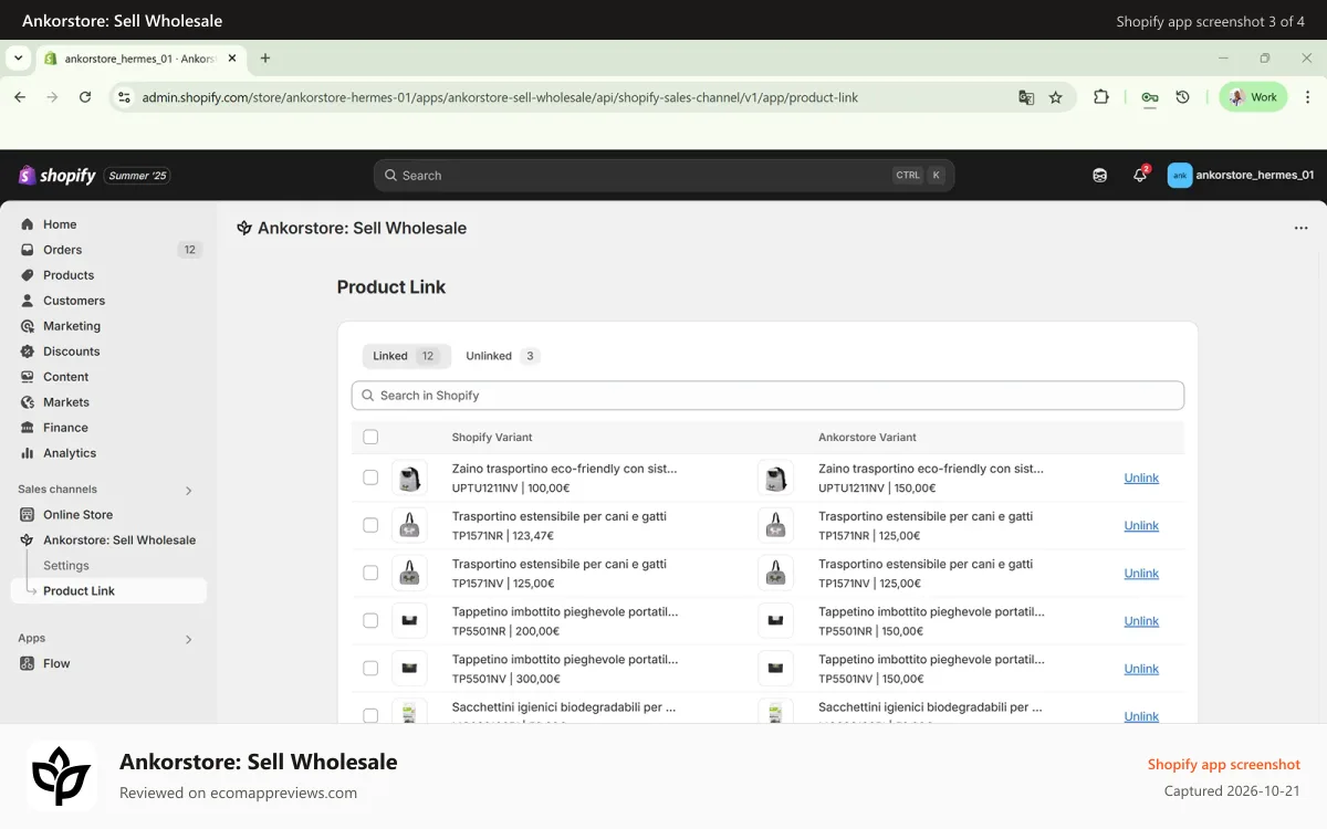 Ankorstore: Sell Wholesale Shopify app screenshot: A flexible Product Linking tool to connect your products