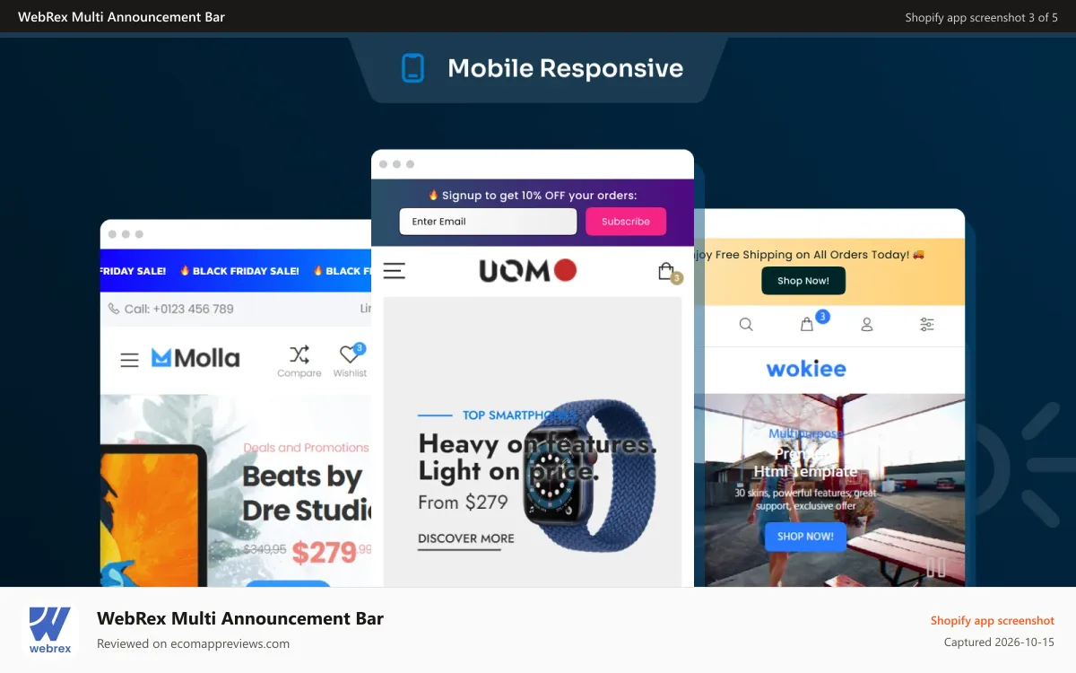WebRex Multi Announcement Bar Shopify app screenshot: Change multiple bar animations