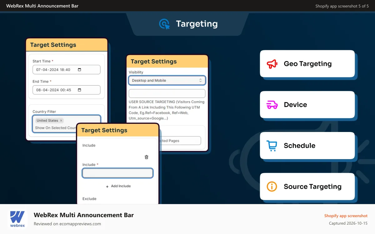 WebRex Multi Announcement Bar Shopify app screenshot: Fully customize your bars according to your store theme