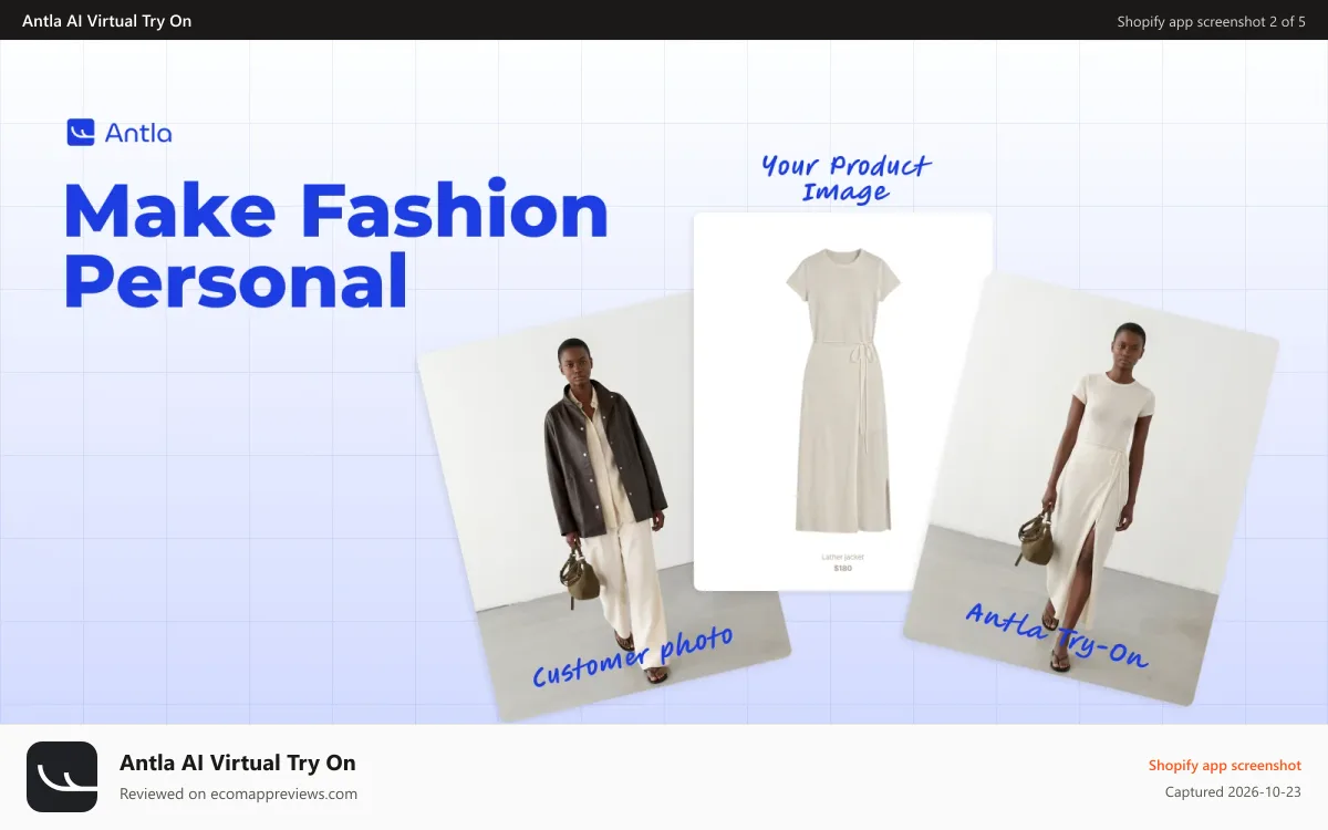 Antla AI Virtual Try On Shopify app screenshot: Personalization is easy with Antla, try-on's are the future