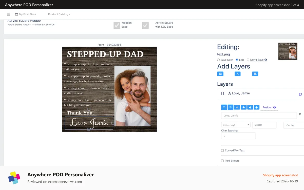 Anywhere POD Personalizer Shopify app screenshot: Create Ultra Personalized Products
