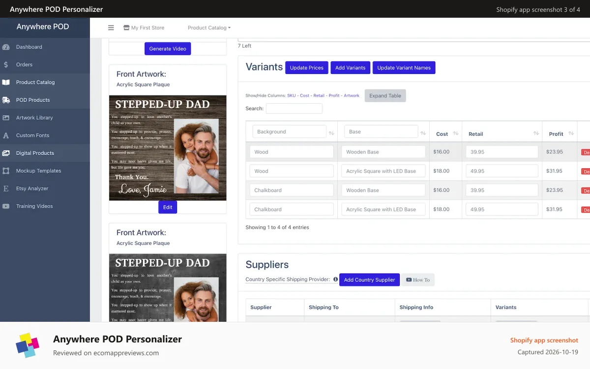 Anywhere POD Personalizer Shopify app screenshot: Combine Artwork and Product Variations