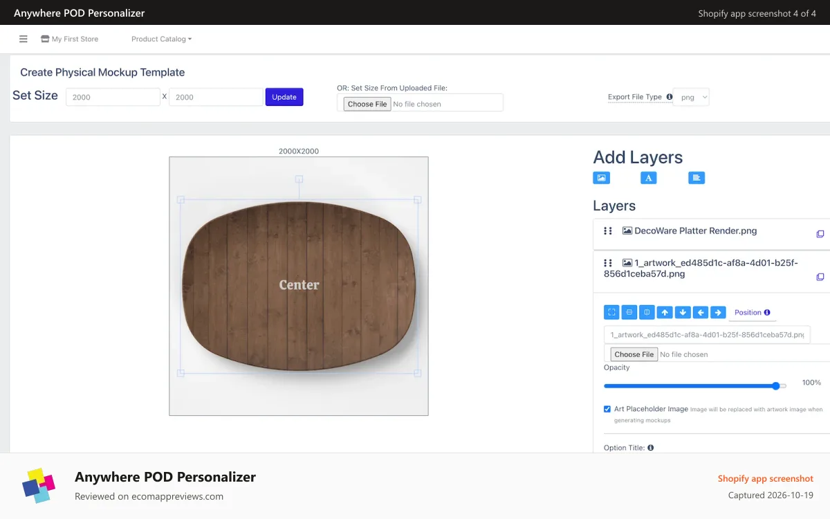 Anywhere POD Personalizer Shopify app screenshot: Create custom mockup templates