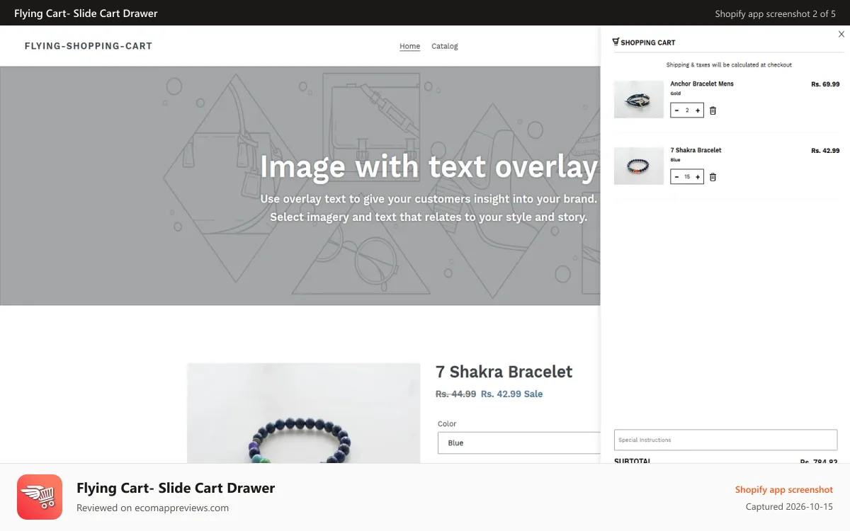 Flying Cart‑ Slide Cart Drawer Shopify app screenshot: flycart drawer