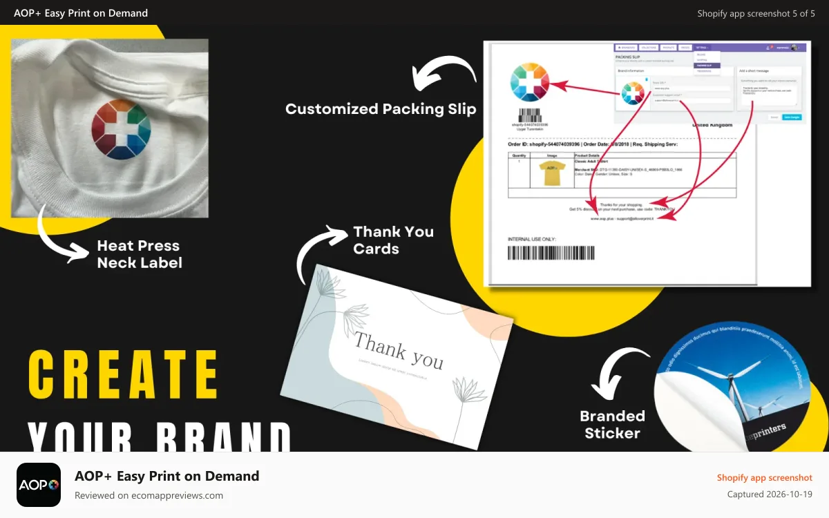 AOP+ Easy Print on Demand Shopify app screenshot: Create Your Own Brand.