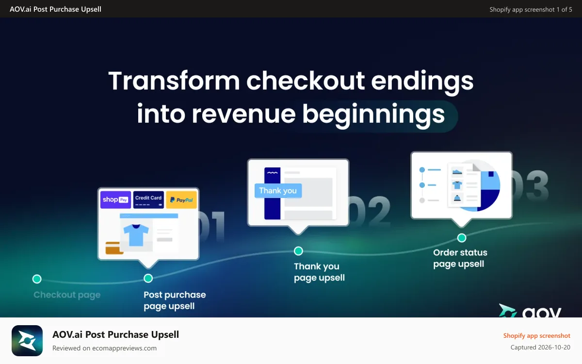 AOV.ai Post Purchase Upsell Shopify app screenshot: Introduction