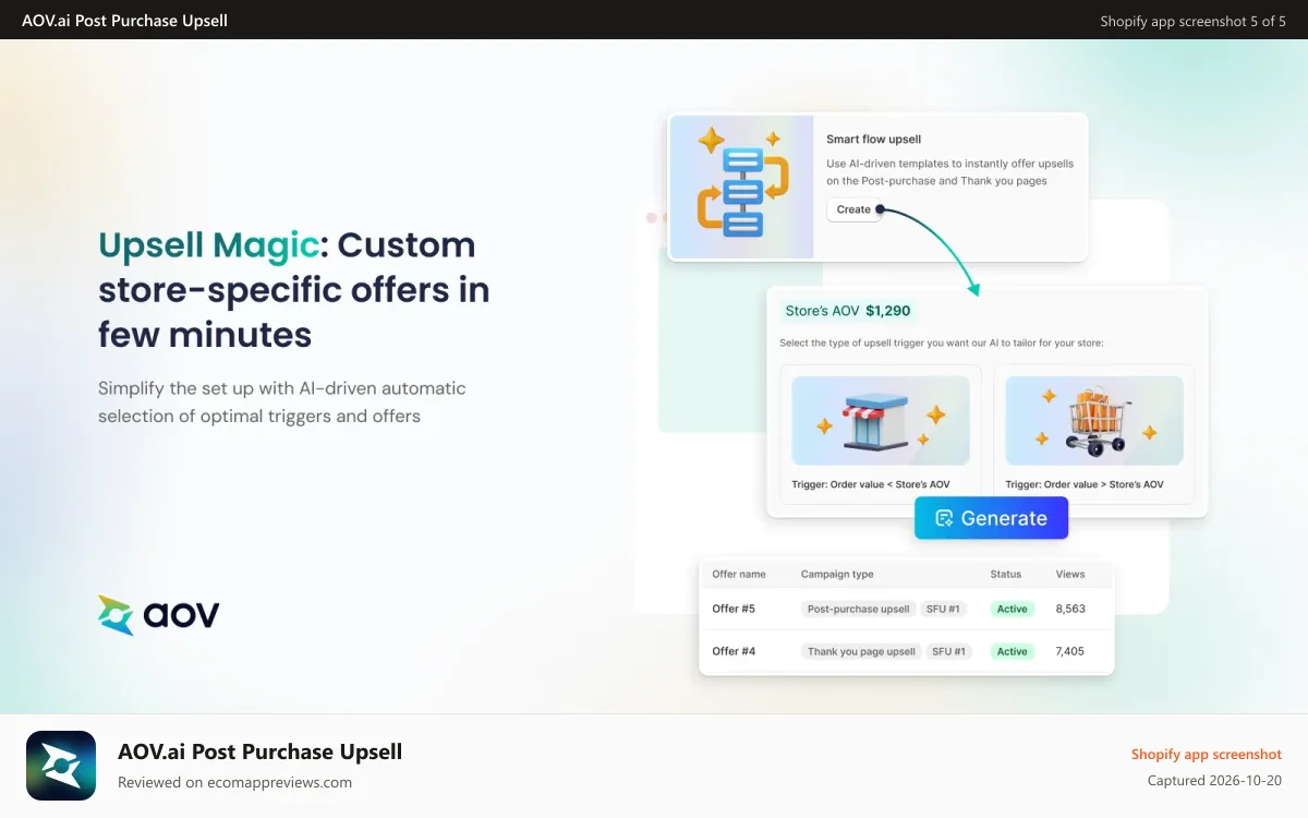 AOV.ai Post Purchase Upsell Shopify app screenshot: Smart Flow upsell