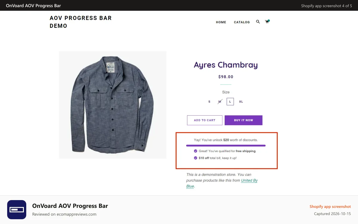 OnVoard AOV Progress Bar Shopify app screenshot: Multi-Tiers Discounting