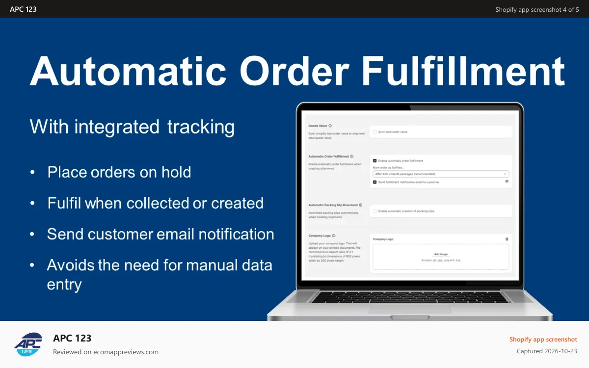 APC 123 Shopify app screenshot: APC 123 Automatic Order Fulfillment