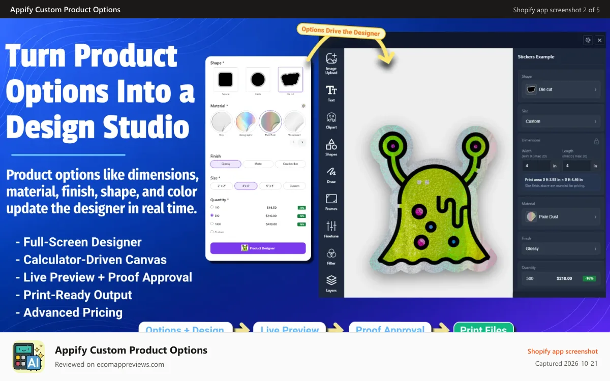 Appify Custom Product Options Shopify app screenshot: Custom design studio for wallpaper, stickers, print & more