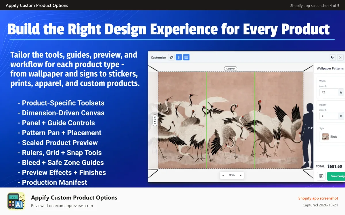 Appify Custom Product Options Shopify app screenshot: Build the right design experience for every product