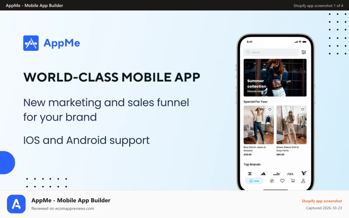 AppMe ‑ Mobile App Builder Shopify app screenshot: AppMe Mobile App Builder