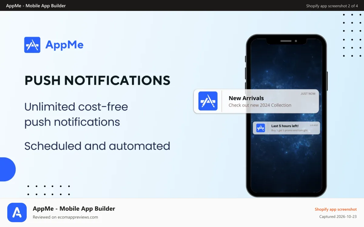 AppMe ‑ Mobile App Builder Shopify app screenshot: AppMe Push Notifications