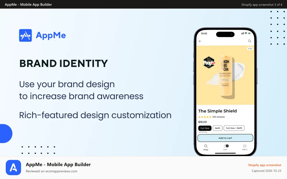 AppMe ‑ Mobile App Builder Shopify app screenshot: AppMe Brand Identity