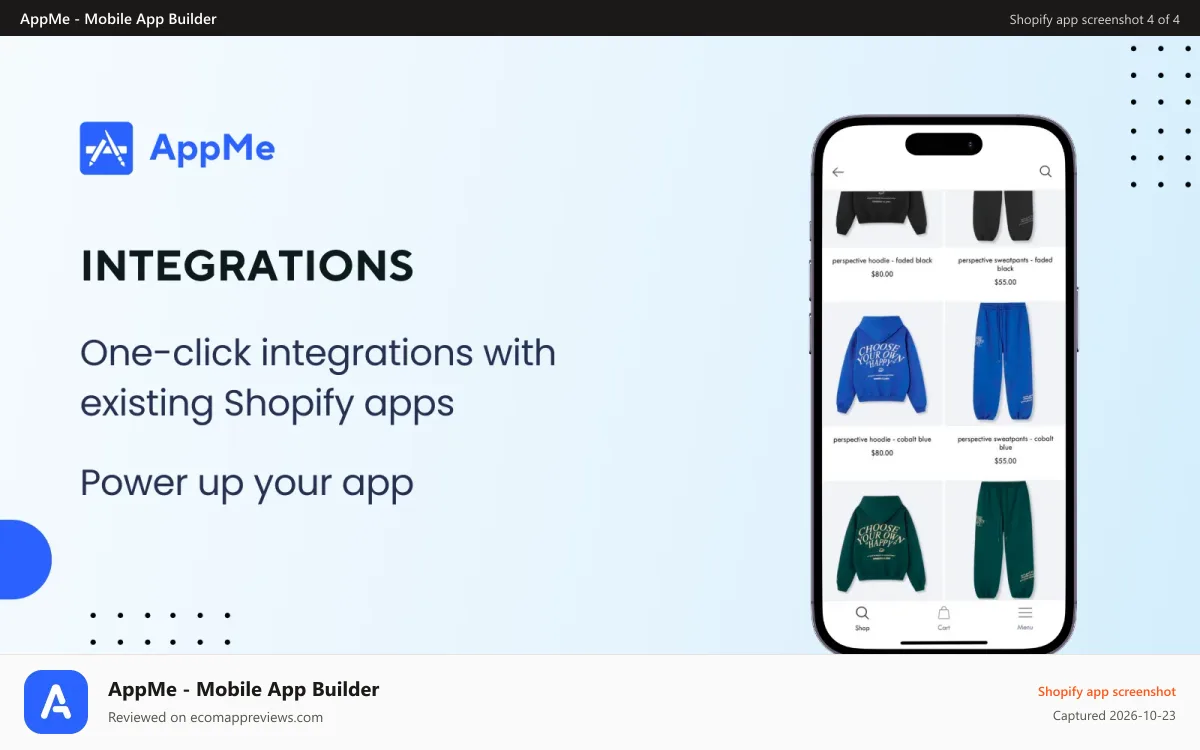AppMe ‑ Mobile App Builder Shopify app screenshot: AppMe Integrations