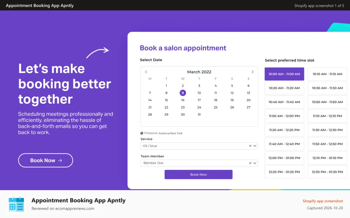 Appointment Booking App Apntly Shopify app screenshot: Appointments Booking
