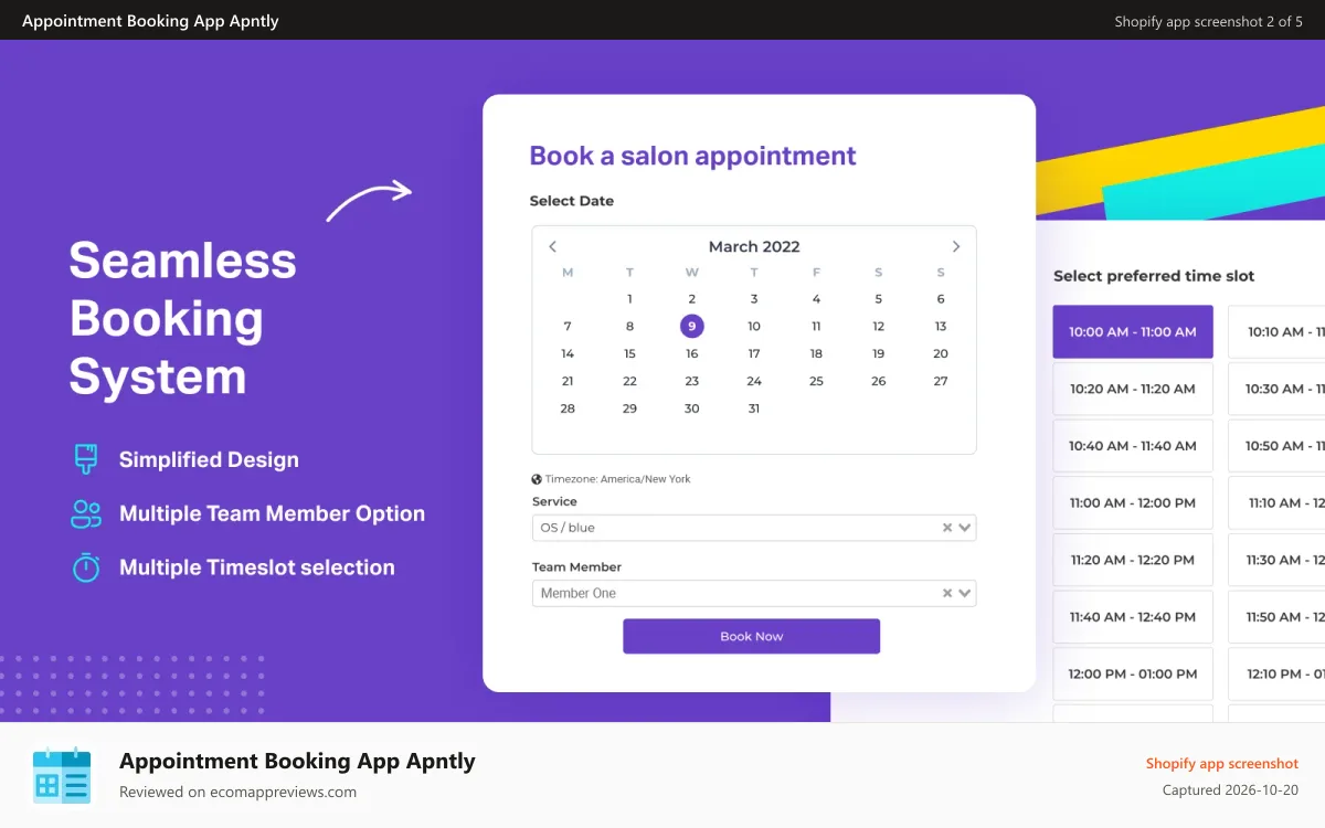 Appointment Booking App Apntly Shopify app screenshot: Appointment Booking Widget
