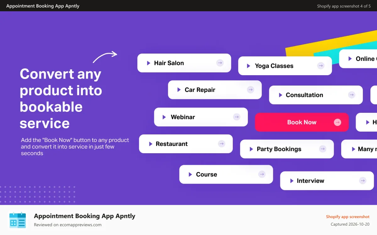 Appointment Booking App Apntly Shopify app screenshot: Create Services for Appoitnment Booking