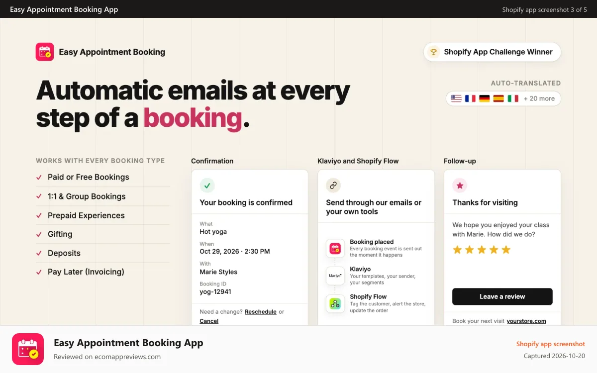 Easy Appointment Booking App Shopify app screenshot: Sync booking app with google, zoom, outlook calendar, and more.