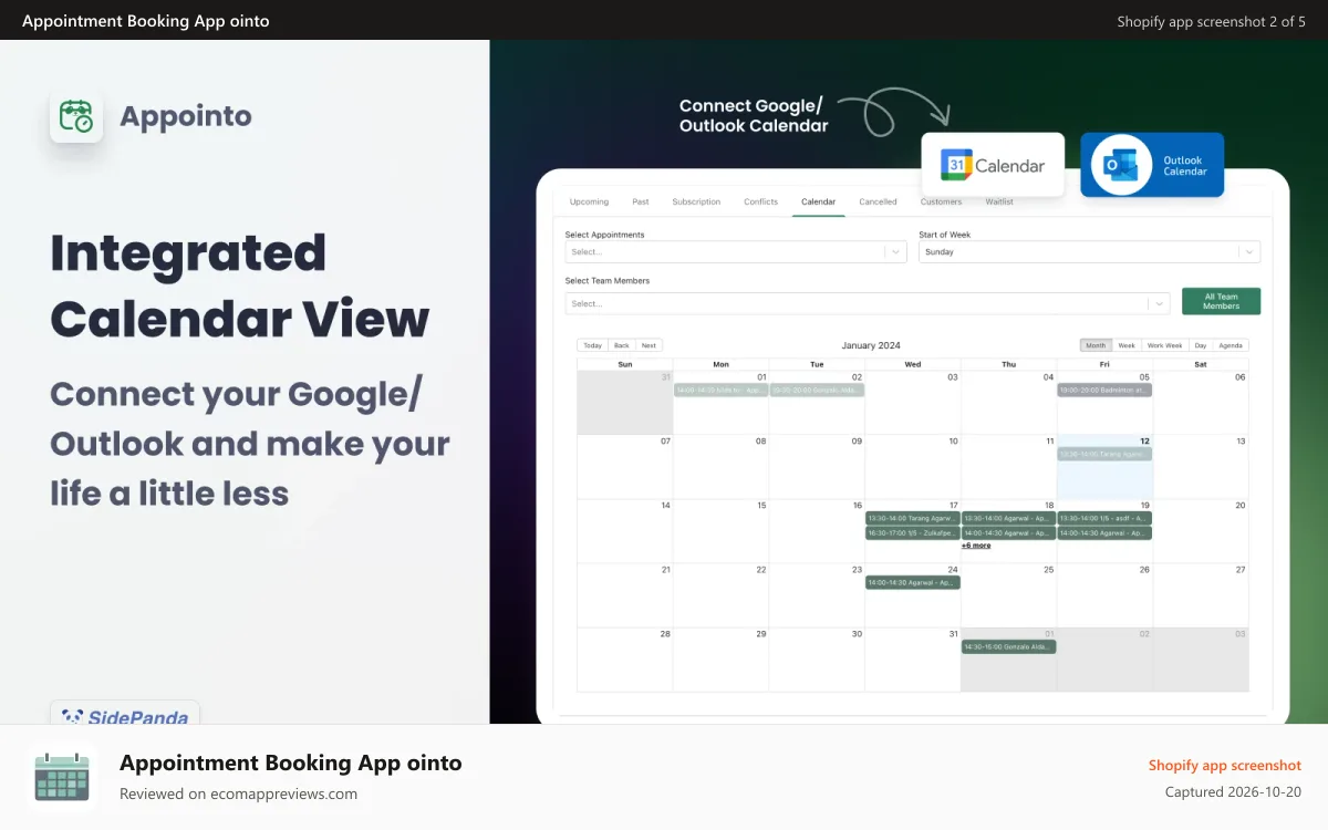 Appointment Booking App ointo Shopify app screenshot: Appointment Calendar View