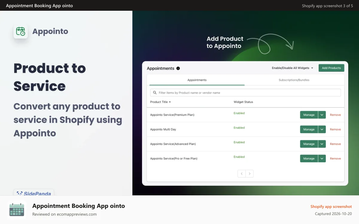 Appointment Booking App ointo Shopify app screenshot: Appointment Product View