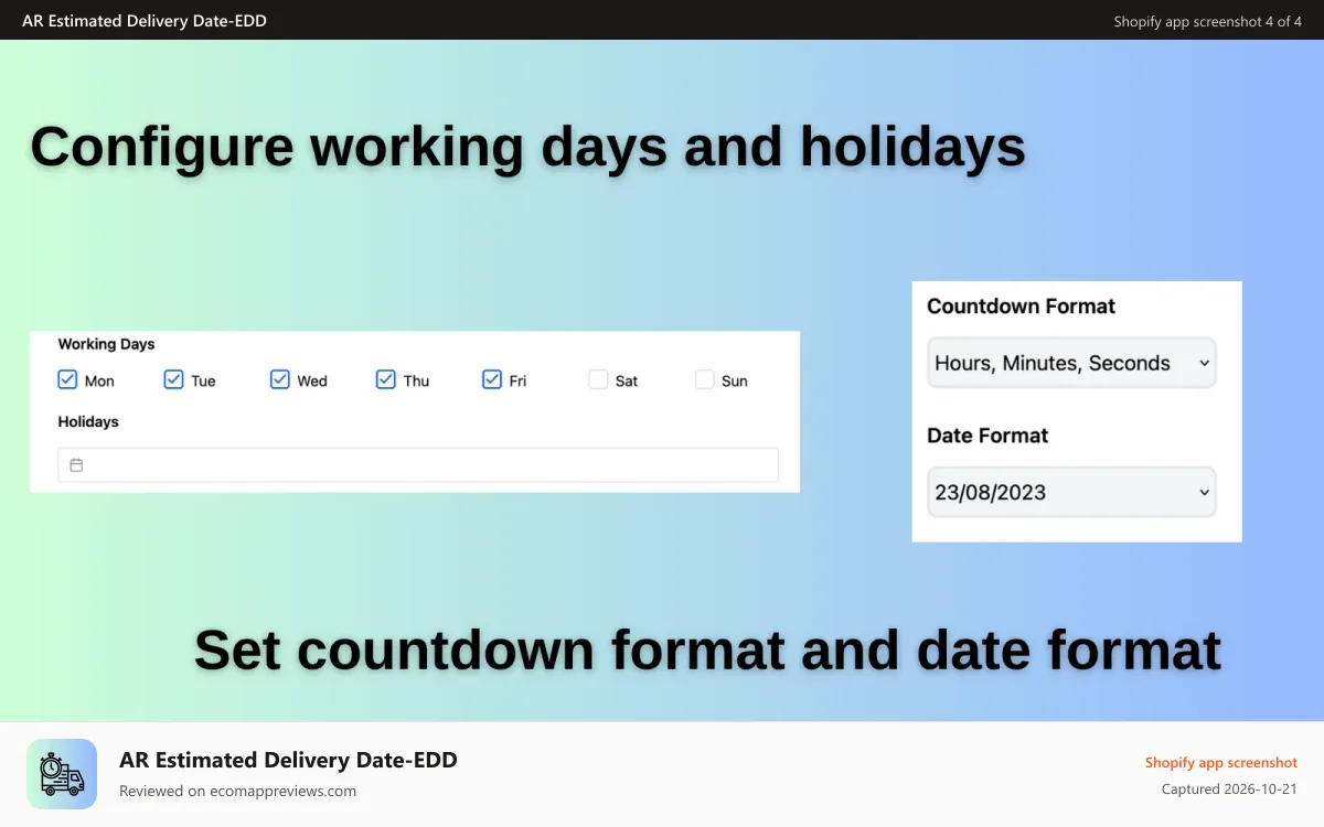 AR Estimated Delivery Date‑EDD Shopify app screenshot: Configuration