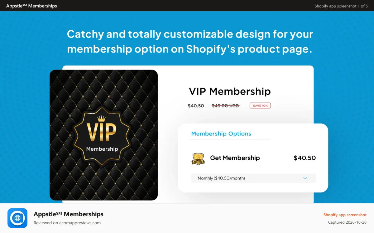 Appstle℠ Memberships Shopify app screenshot: Customizable designs for membership options.