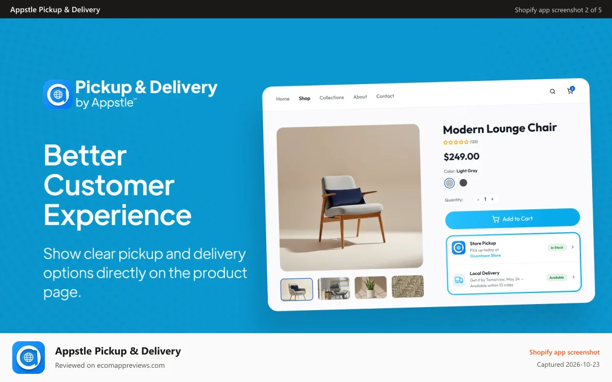 Appstle Pickup & Delivery Shopify app screenshot: Simplify Customer Experience: Personalize Delivery Dates, Times,