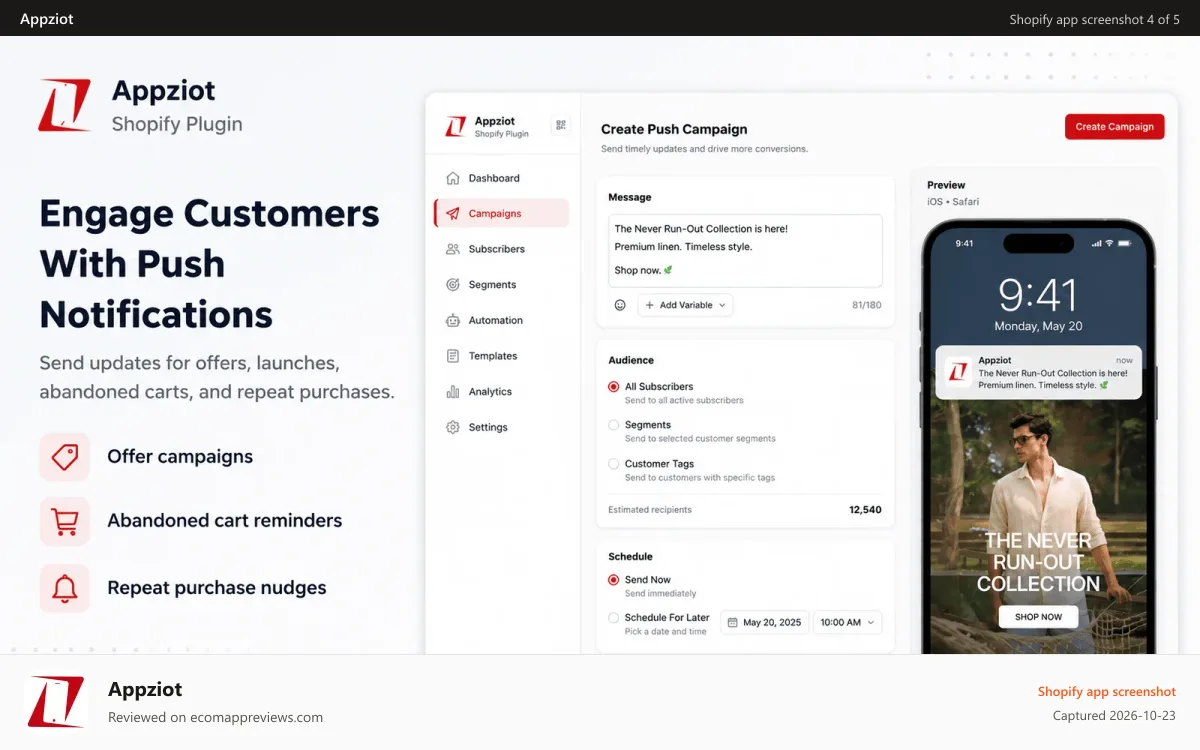 Appziot Shopify app screenshot: Send targeted push notifications to mobile app users