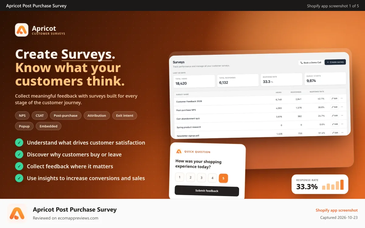 Apricot Post Purchase Survey Shopify app screenshot: Survey App for Shopify