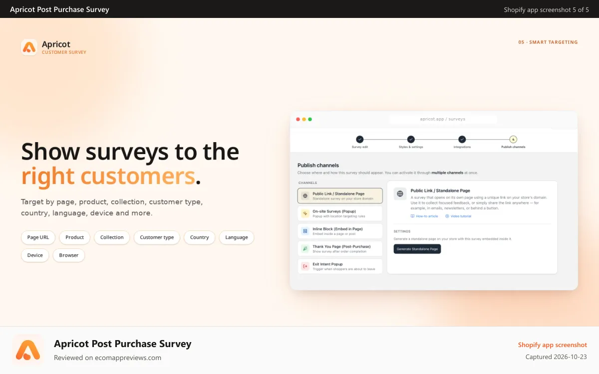 Apricot Post Purchase Survey Shopify app screenshot: Target right customer