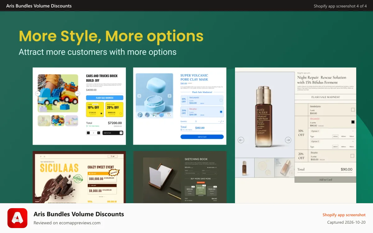Aris Bundles Volume Discounts Shopify app screenshot: More style