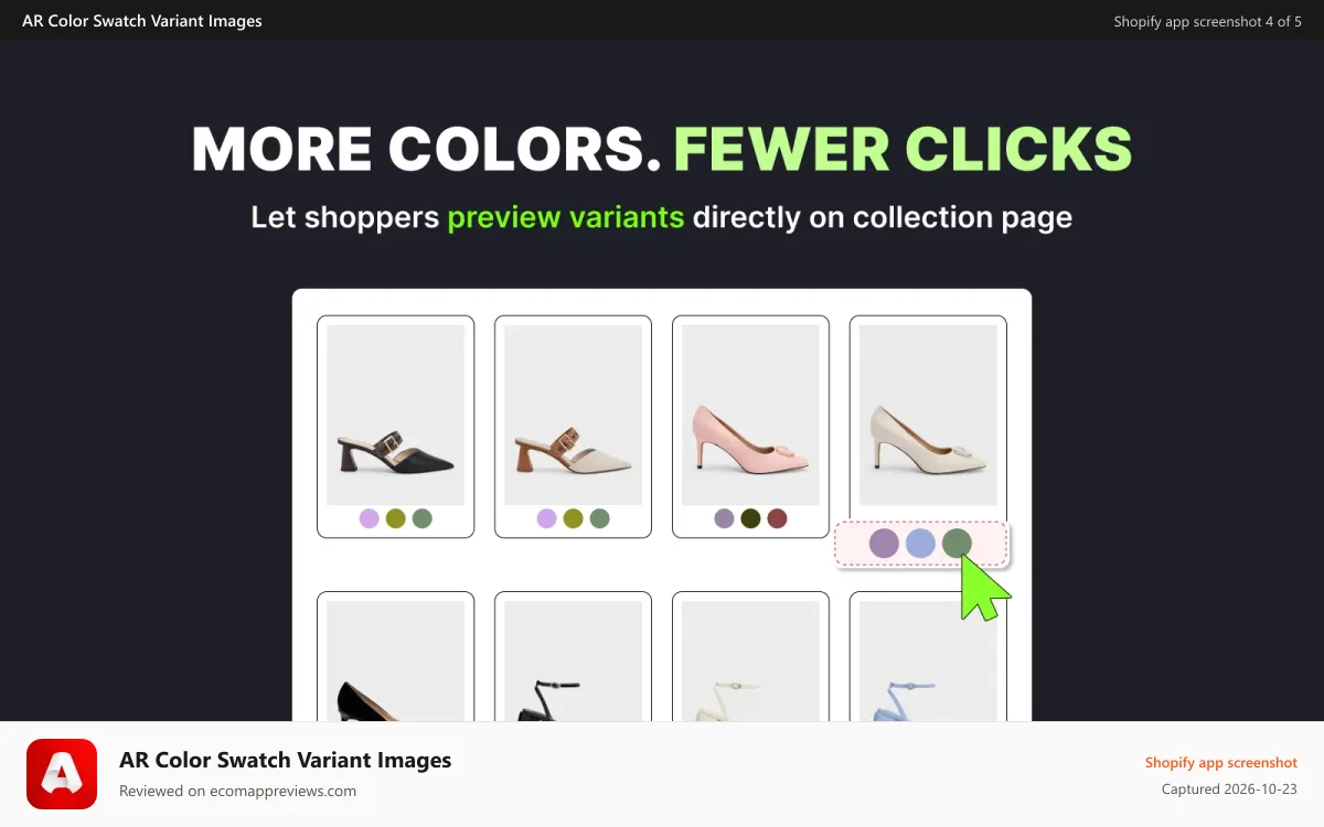 AR Color Swatch Variant Images Shopify app screenshot: Customize Variants' display on collection page