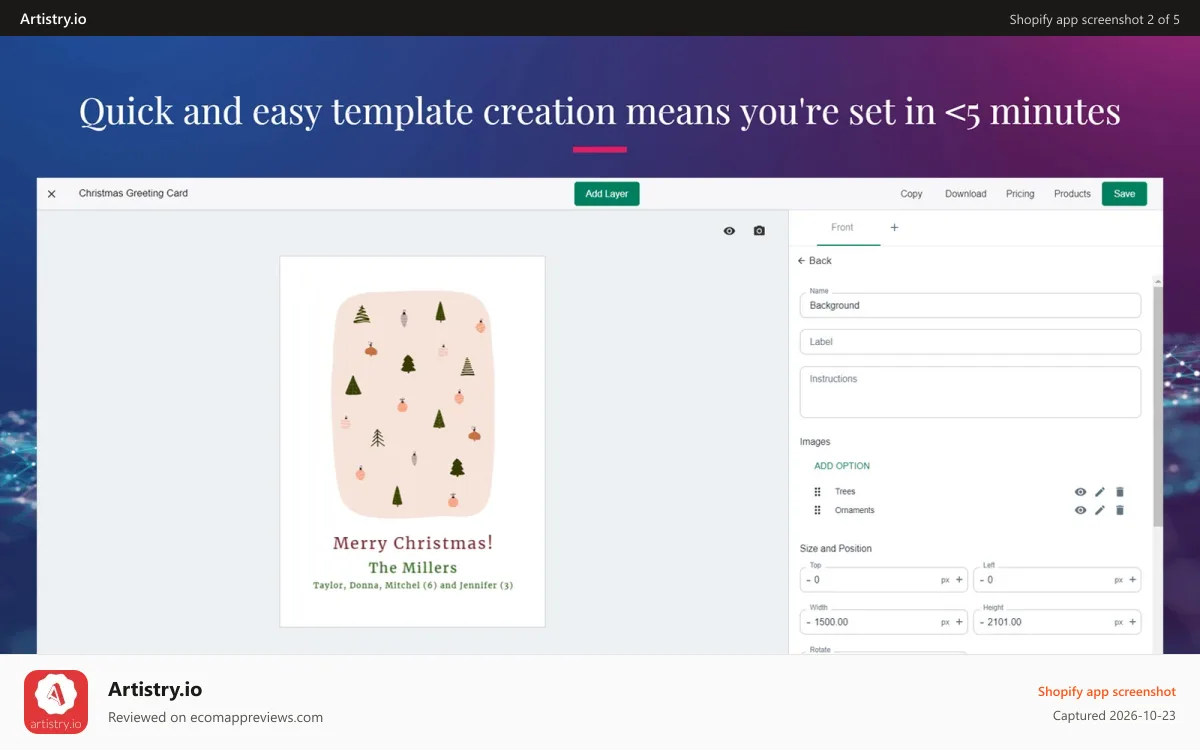 Artistry.io Shopify app screenshot: Easy to use product customizer tool.