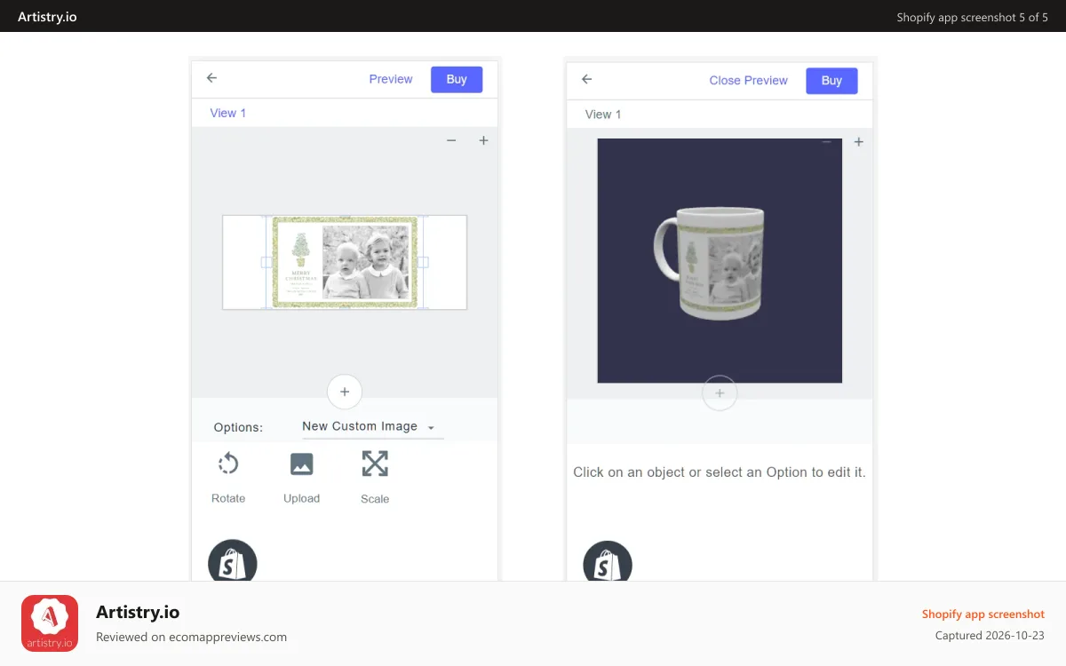 Artistry.io Shopify app screenshot: Mobile-First User Experience