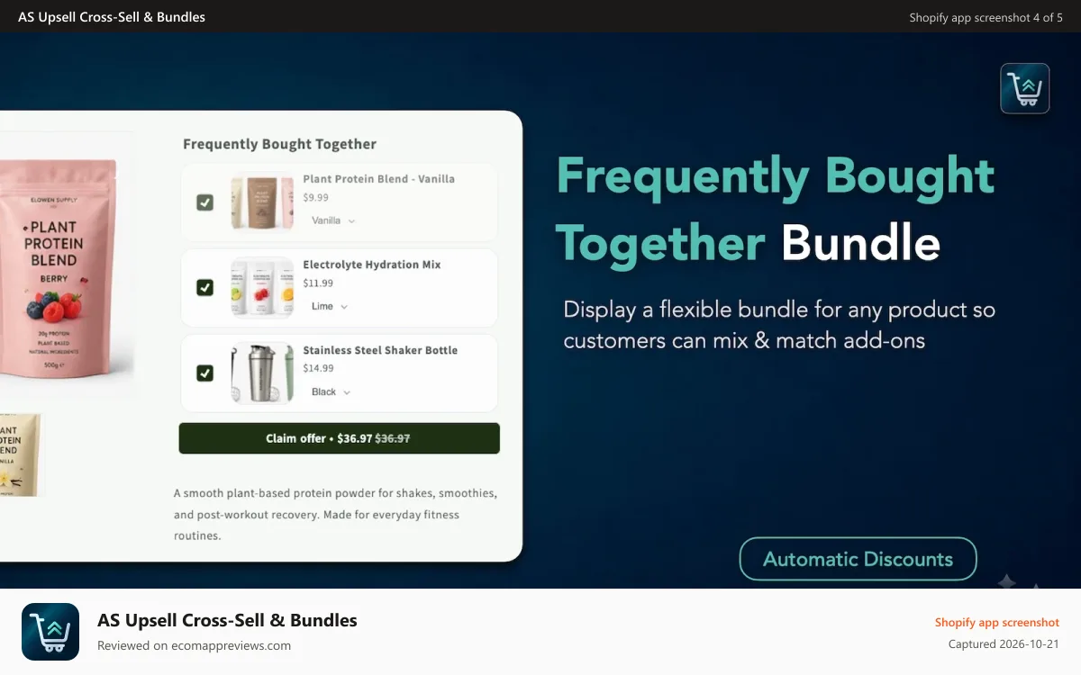 AS Upsell Cross‑Sell & Bundles Shopify app screenshot: Frequently bought together bundles