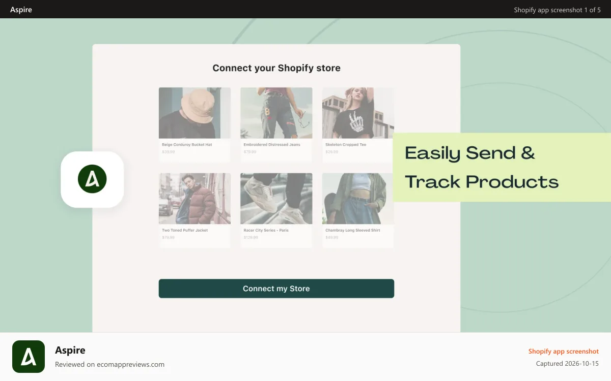 Aspire Shopify app screenshot: Aspire + Shopify