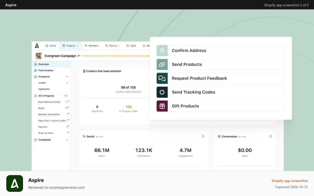 Aspire Shopify app screenshot: Aspire Project Flow