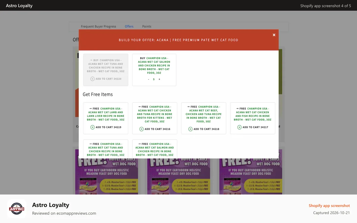 Astro Loyalty Shopify app screenshot: Build your offer