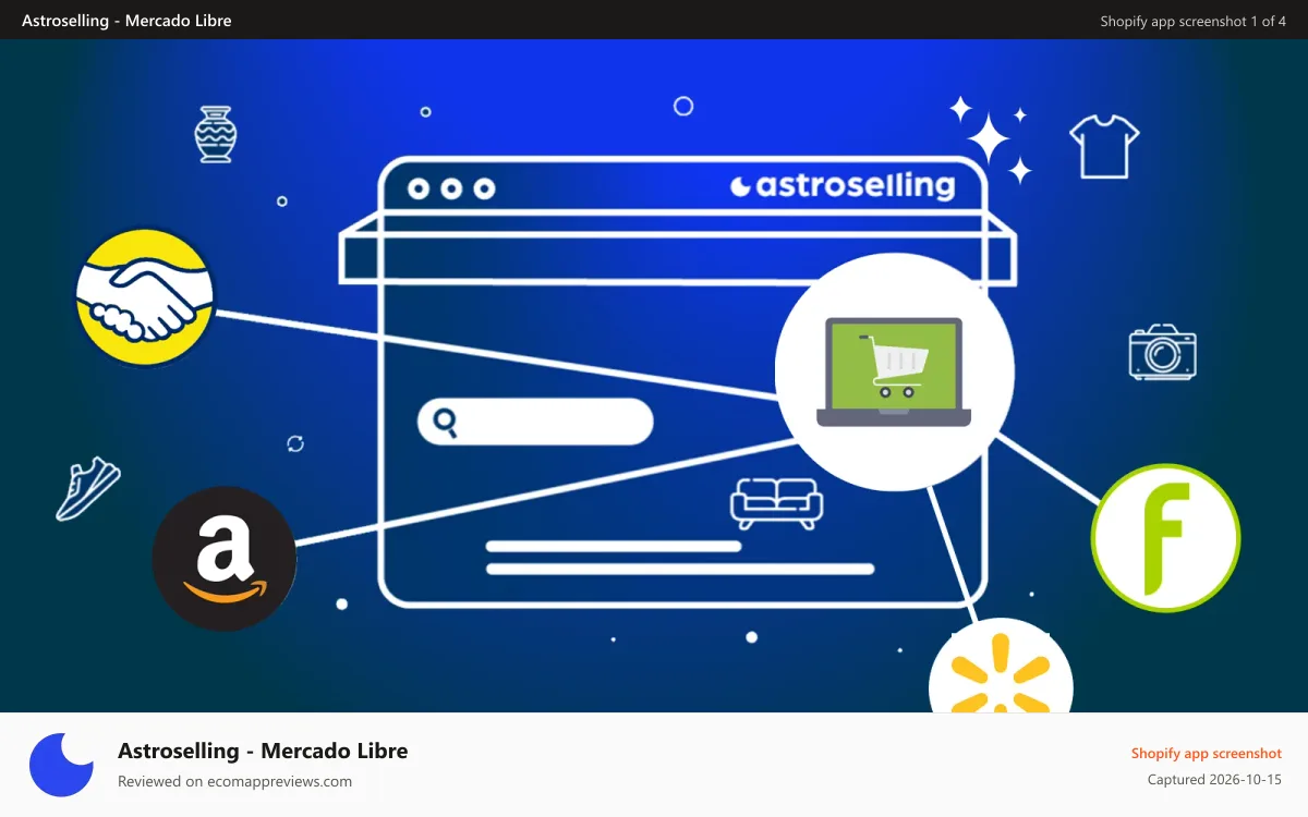 Astroselling ‑ Mercado Libre Shopify app screenshot: Synchronize your publications with the best marketplaces
