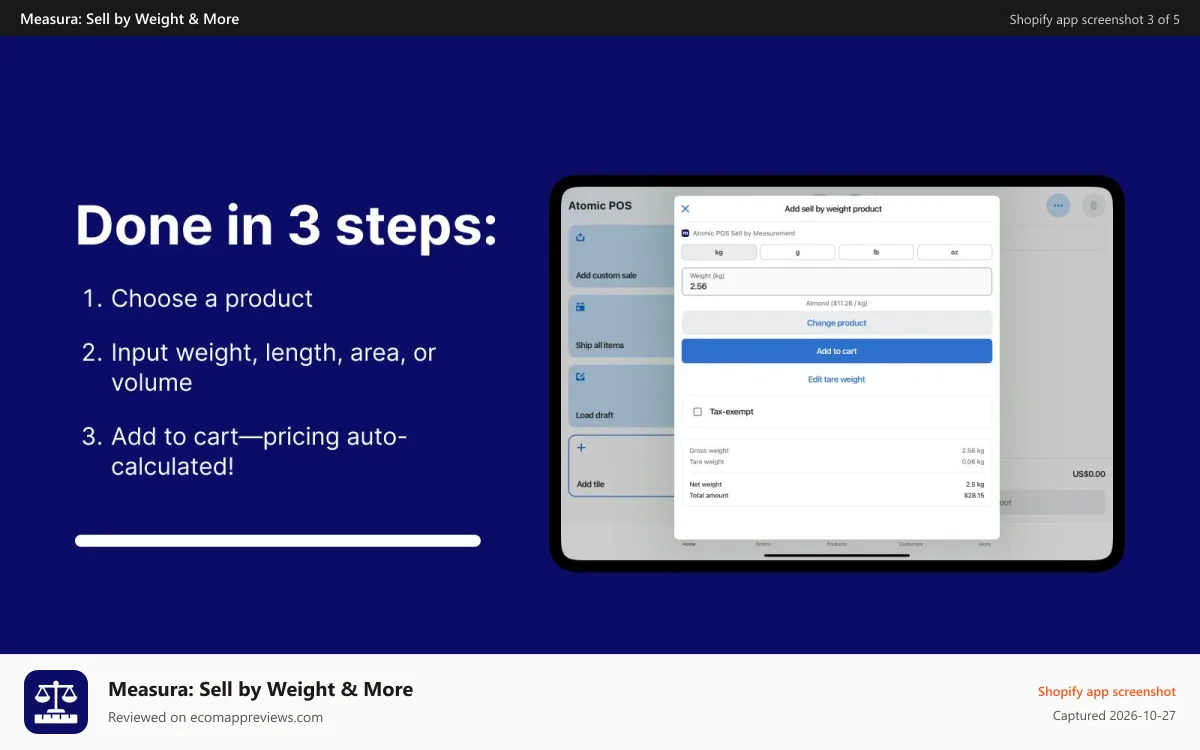Measura: Sell by Weight & More Shopify app screenshot: Add to cart in just 3 steps!