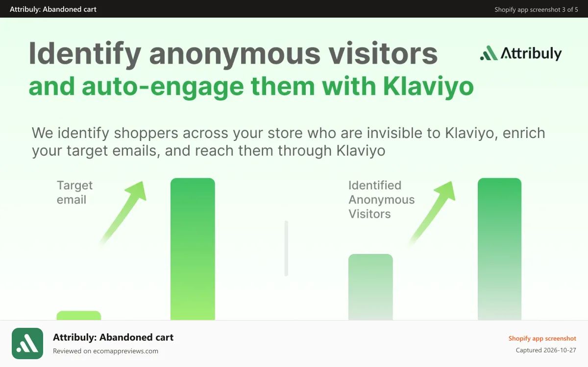 Attribuly: Abandoned cart Shopify app screenshot: identify anonymous visitors