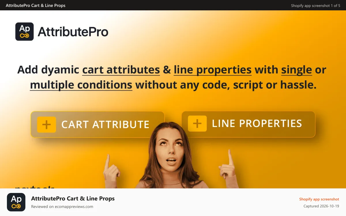 AttributePro Cart & Line Props Shopify app screenshot: Add dyamic cart attributes & line properties