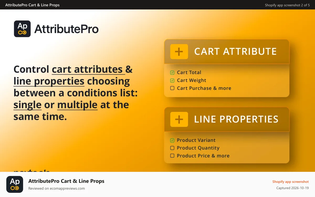 AttributePro Cart & Line Props Shopify app screenshot: Add dynamic cart attributes & line properties