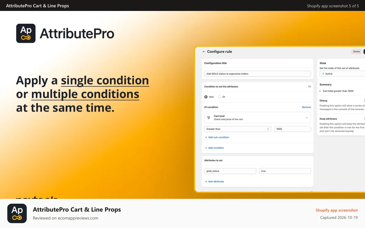 AttributePro Cart & Line Props Shopify app screenshot: Add dynamic cart attributes & line properties