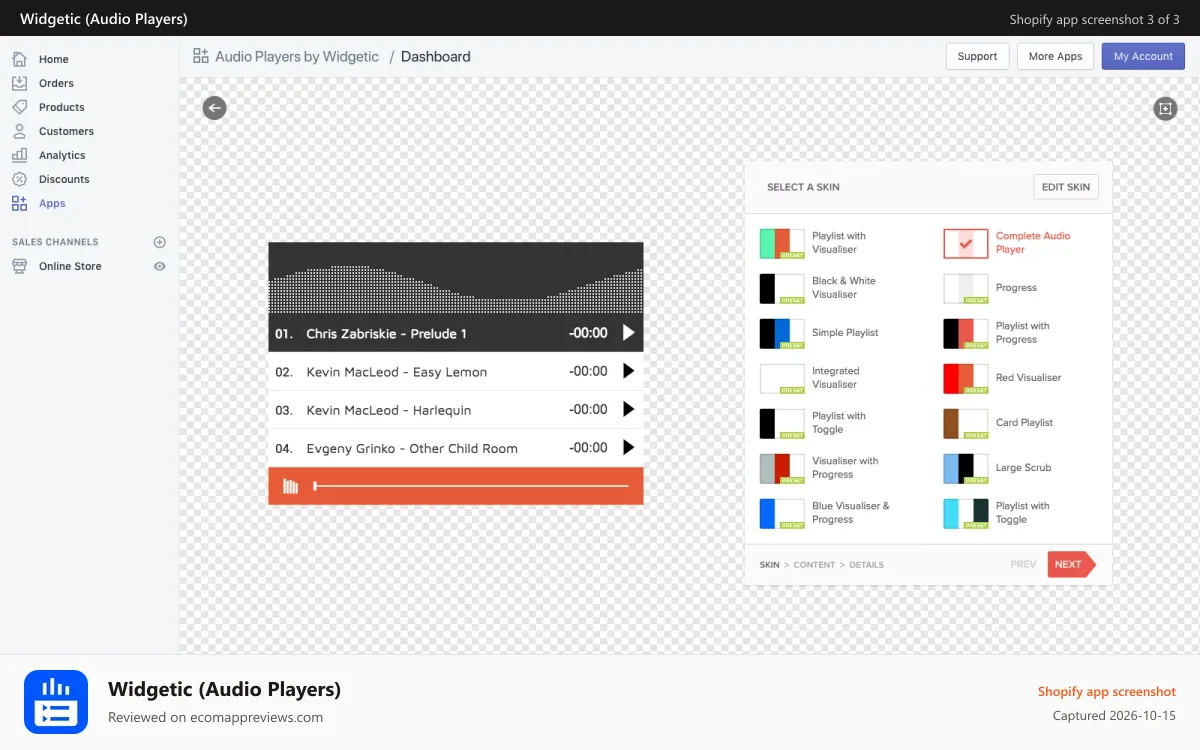 Widgetic (Audio Players) Shopify app screenshot: Dashboard with the Editor.